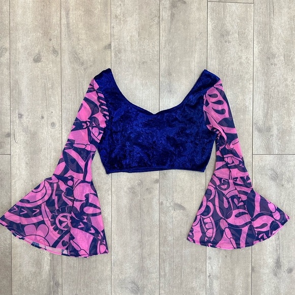 Vintage retro rubies hippie crop blouse top size large bell sleeves - Picture 11 of 12